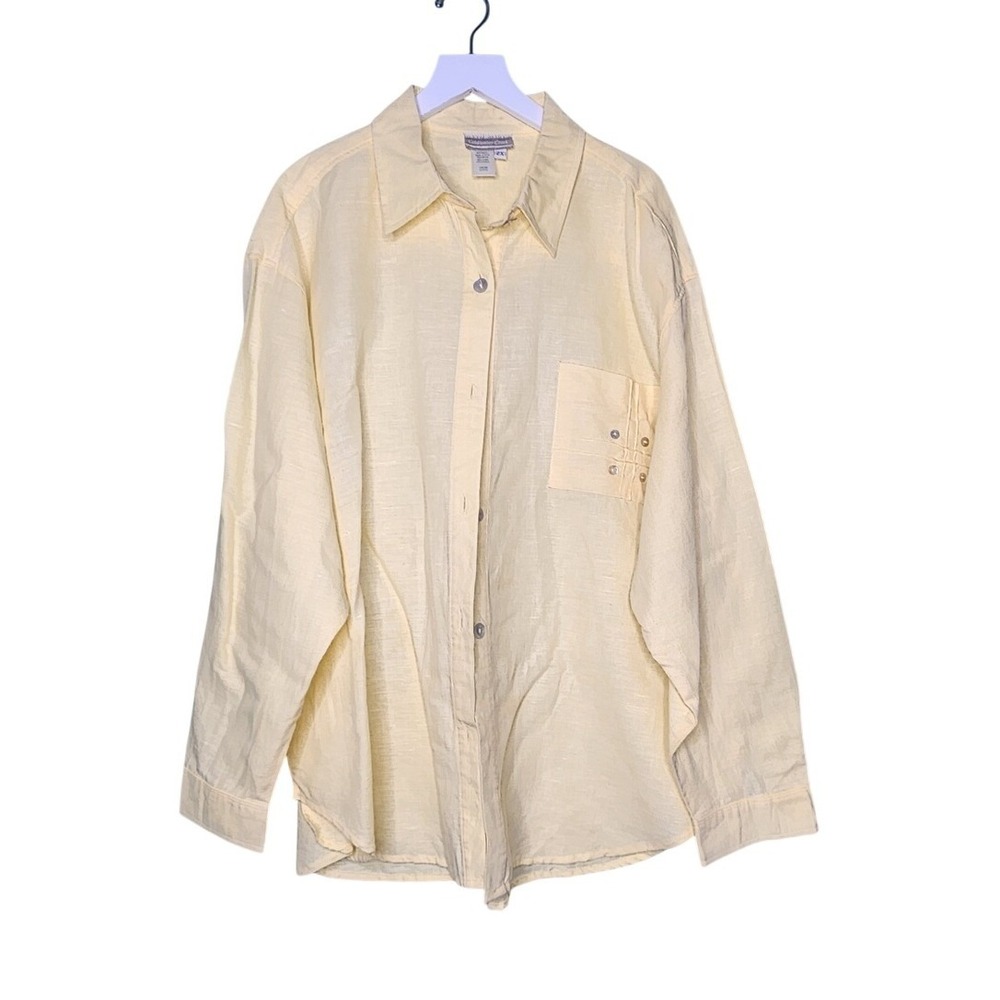 Coldwater Creek Button Up Shirt 2X Linen Cotton Light Yellow Coastal Summer Prep